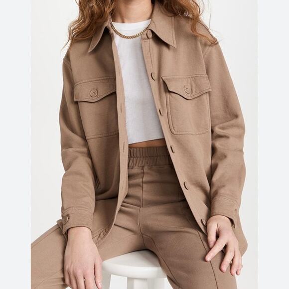 GOOD AMERICAN | Essential Fleece Shacket Jacket Brown Putty Oversized | XS-Small - Picture 1 of 7